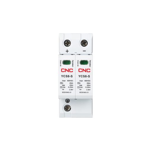 Thiết bị chống sét lan truyền DC SPD In:20kA, Imax:40kA 2P Uc:1000VDC | YCS8-S I+II 2P